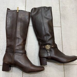 Tory Burch Chocolate Leather Heeled Boots